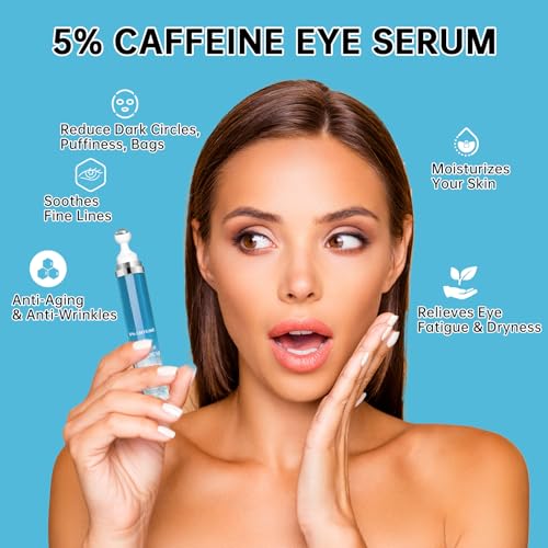 2PCS Caffeine Eye Cream & Serum Set for Anti-Aging, Puffiness & Dark Circles with Cooling Roller