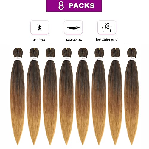 MIYPMUNS 26 Inch Pre Stretched Ombre Braiding Hair 8 Packs Brown Synthetic Extensions for Easy Braid Styling