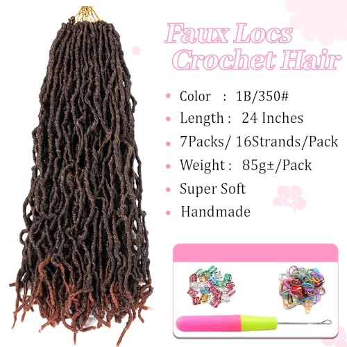 Umylar Faux Locs Crochet Hair 24 Inch Goddess Wavy Locs - 7 Packs, 1B/350#
