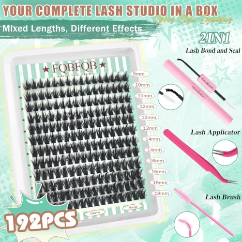 FQBFQB Manga Lash Kit with Spikes - DIY Eyelash Clusters & Glue, Natural to Dramatic Looks