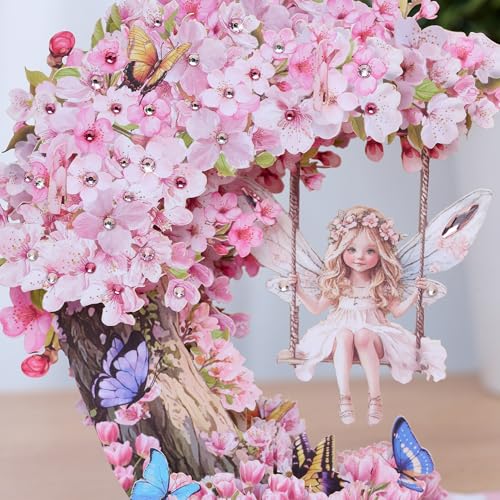 3D Pop-Up Fairy Birthday Card with Rhinestones - Handmade Gift