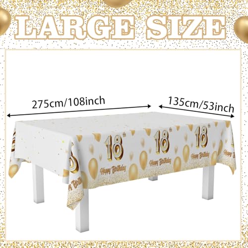 Happy 18th Birthday Tablecloth - White & Gold Glitter Design