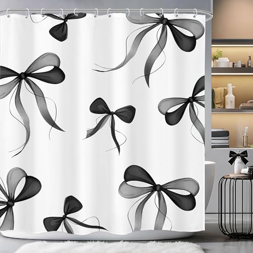 Black and White Bow Shower Curtain 72x72 - Stylish Bathroom Decor