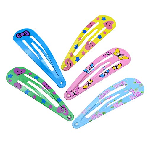 40 Pack Colorful 2-Inch Printed Snap Hair Clips for Kids & Teens