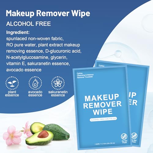 Cydioa Individually Wrapped Makeup Remover Wipes, 100 Pack Travel Wipes