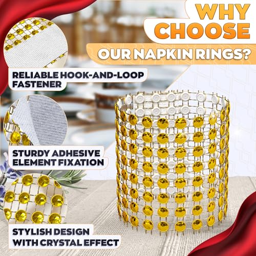 Gold Rhinestone Napkin Rings Set of 100 - Elegant Table Decor