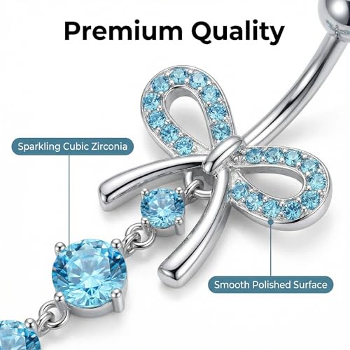 DJCIW 12PCS Belly Button Piercing Kit with Silvery Blue CZ Butterfly - 10mm 12mm 14mm