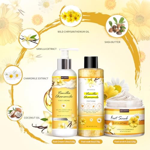 LUCOTIYA 4-Piece Vanilla Chamomile Pedicure Foot Care Set for Cracked Heels