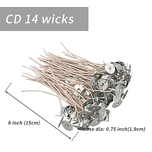 CD 14 Candle Wicks - 100pcs 6 Inch Pretabbed Cotton Wicks for Candle Making