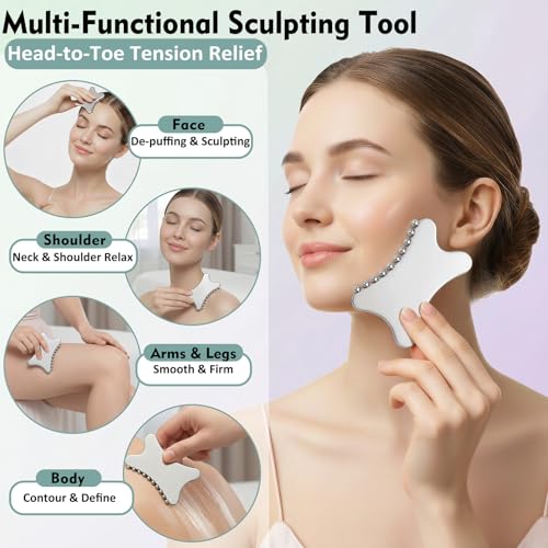 Vornelatrix 3-in-1 Stainless Steel Face Roller & Gua Sha Sculpting Set
