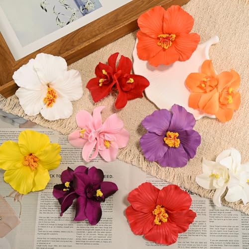 SAOROPEB 10 Pack Hawaii Flower Hair Clips Hibiscus & Orchid Tropical Hair Accessories