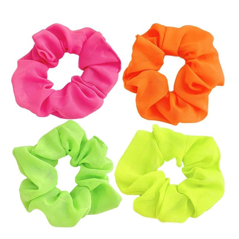Neon Hair Scrunchies Set - 4 Vibrant Colors for 80s Party