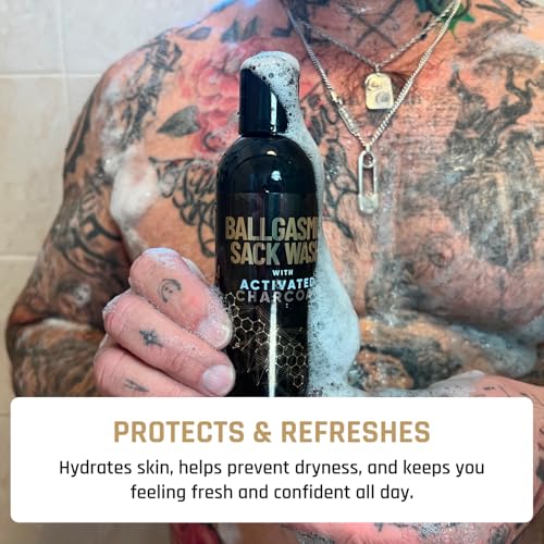 Derm Dude BallGasmic Men’s Anti-Chafing Body Wash with Activated Charcoal - Strawberry Scent, 8oz - Private Parts & Groin Cleansing