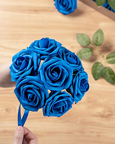 DuHouse 25Pcs Royal Blue Artificial Foam Roses for DIY Arrangements