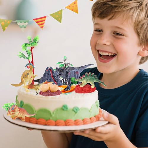 15PCS Dinosaur Cake Toppers Set | T-Rex, Volcano & Dino Figures for Birthday Parties