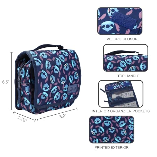 Disney Stitch Travel Toiletry Bag - Foldable Blue Cosmetic Organizer
