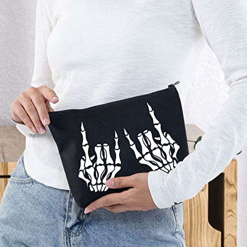 Skeleton Rock Hand Makeup Bag - Durable Cotton Travel Cosmetic Pouch