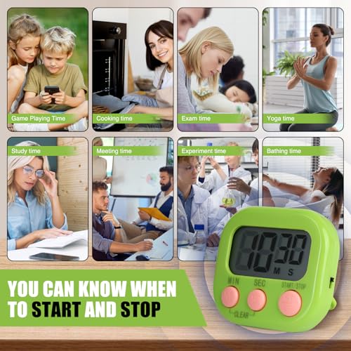 6 Pack Digital Kitchen Timers with Loud Alarm & Big LCD Display