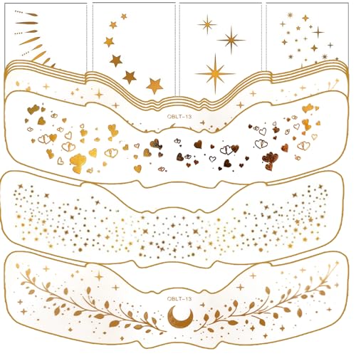 24PCS Waterproof Gold Glitter Face Tattoos for Festivals