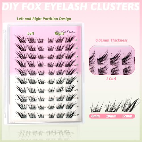 Self-Adhesive Fox Lash Clusters - 60pcs Wispy Anime Lashes