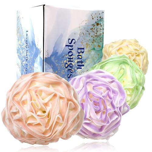 Large Loofah Sponge Set - 4 Pack Exfoliating Bath Scrubbers
