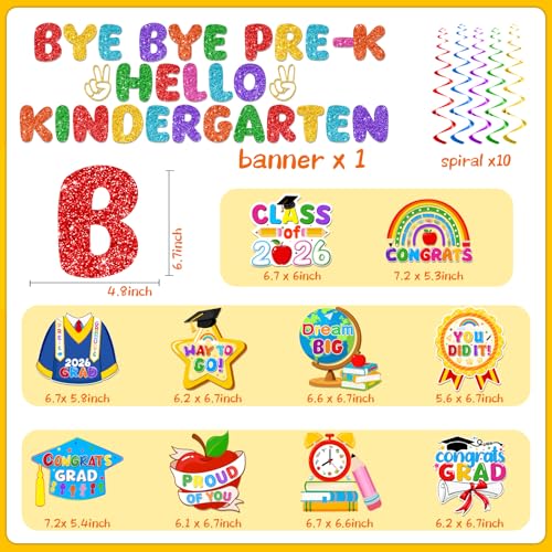 Pre-K Graduation Decorations Set with Banner and Hanging Swirls