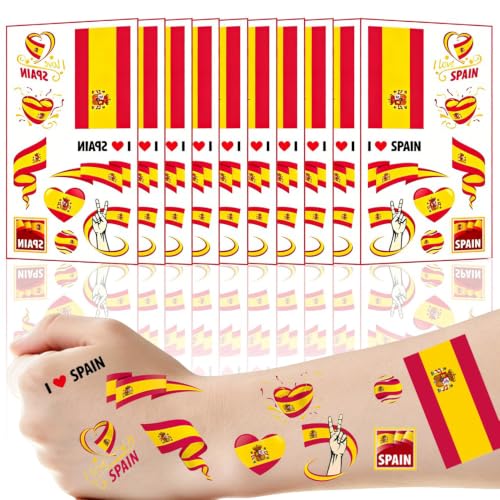 2026 World Cup Spain Temporary Soccer Tattoos - 10 Pcs Waterproof Face Paint