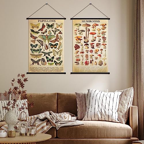 Vintage Mushroom & Butterfly Wall Art Posters - 2 Pack