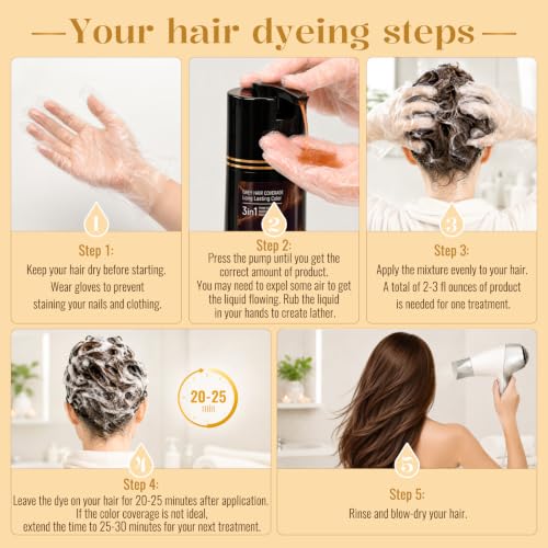 BOJICA Dark Brown Hair Dye Shampoo 3-in-1 Gray Coverage Fast-Acting
