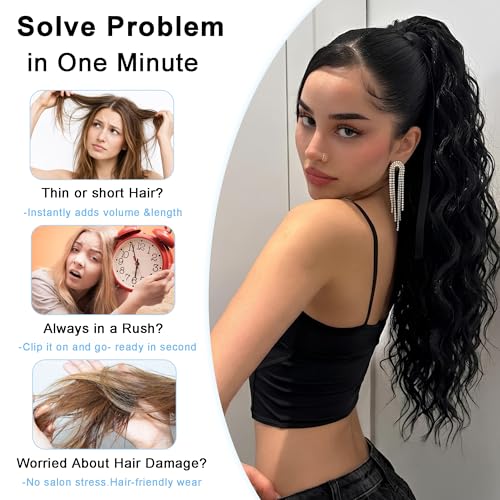 TYQ 24" Natural Black Curly Claw Clip Ponytail Extension