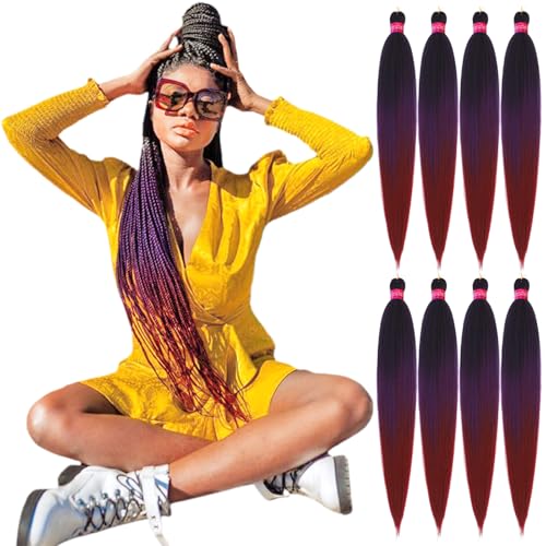FAYETA 28 Inch Ombre Braiding Hair - Pack of 8 (1B/Purple/Bug)