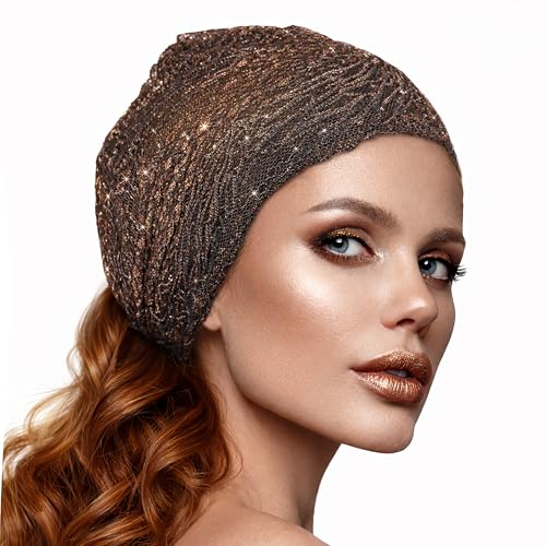Taupe Gold Shimmer Vintage Lace Headband - Wide Stretchy Hair Accessory