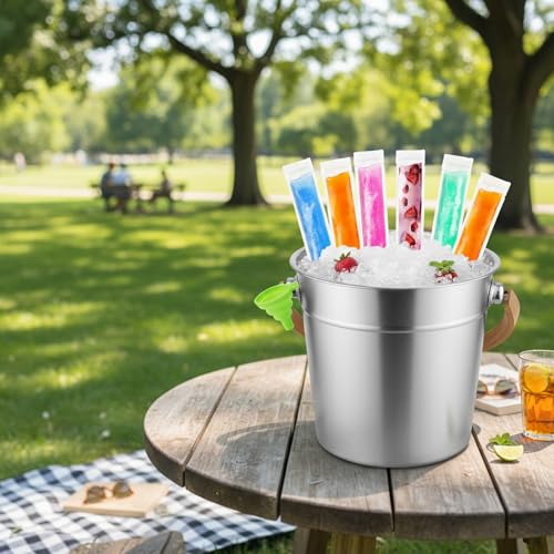 200 BPA-Free Disposable Ice Popsicle Bags with Funnel - 11x2 Inch