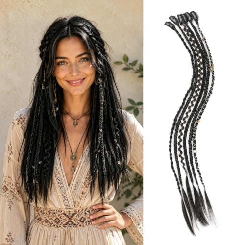 Polyugs 22-Inch Boho Clip-In Braid Extensions with Beads, 6-Piece Set