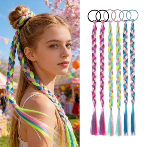 TASHEEMA Colorful Kpop Purple Hair Extensions 24 Inch Clip-In Ponytail Set of 6 (3 Colors, 16 Inch Pack of 8) for Women