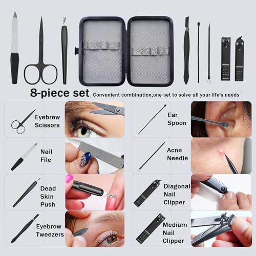 Moreplus 8-Pc Manicure Set - Complete Grooming Kit with Travel Case for Men & Teen Boys
