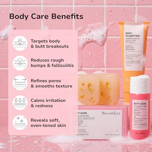 BellamiLuxx Butt Acne Treatment Set: Acne Soap Bar + Butt Treatment Lotion for Breakouts on Buttocks, Thighs, Back, Chest & Ingrown-Prone & Folliculitis-Prone Skin ? Helps Reduce Body Breakouts