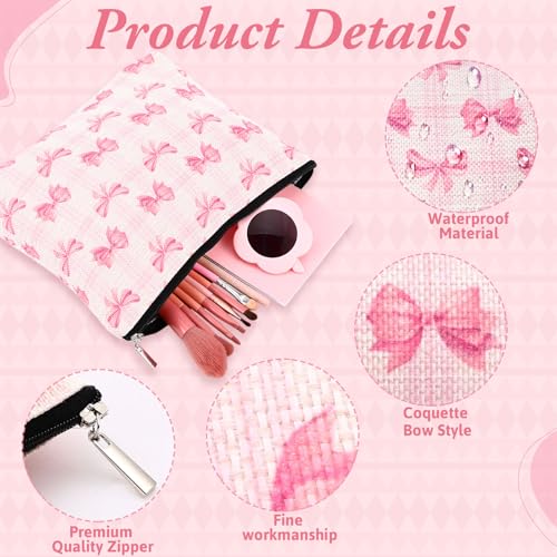 Kacctyen 6 Pcs Pink Bow Makeup Bags - Coquette Style Cosmetic Bags for Women (Bow Variation)
