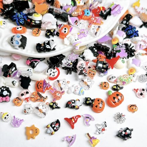 60Pcs Halloween Nail Charms - Cute Ghost & Pumpkin 3D Gems