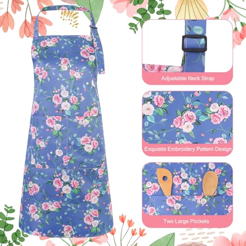 2 Pack Floral Aprons for Women - Adjustable Kitchen Cooking Apron