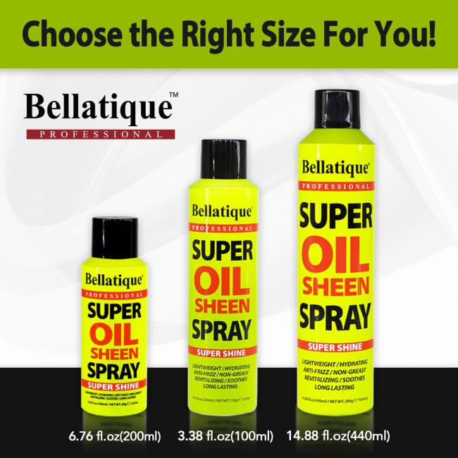 BELLATIQUE Super Oil Sheen Spray - Lightweight Hydrating Hair Shine, 14.88 oz