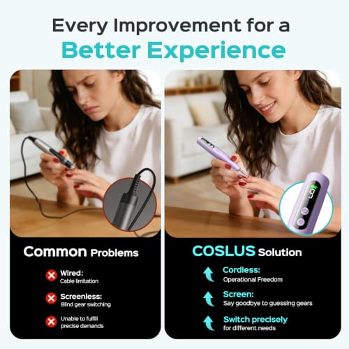 COSLUS C52 Purple Cordless Nail Drill with LED Display - Professional Manicure & Pedicure Kit