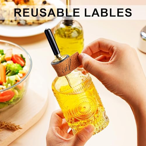 Oil Dispenser Set of 2 - 7 oz Glass Bottles with Metal Pourers