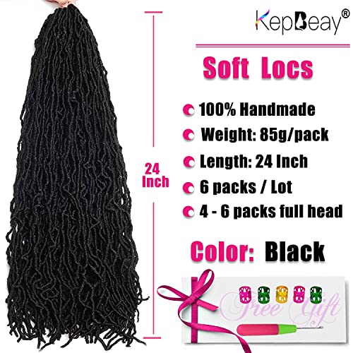 24 Inch Soft Locs Crochet Hair - 6 Packs Pre-Looped Natural Black
