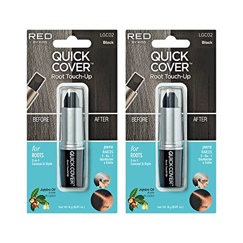 RED by Kiss Quick Cover Root Touch Up Stick - Water-Resistant Gray Concealer (2 Pack, Black)