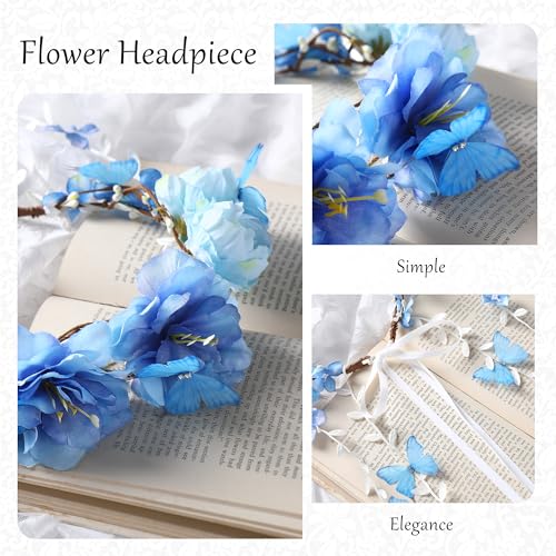Blue Flower Headpiece for Women - Fairy Floral Crown for Wedding & Cosplay