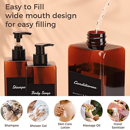 Suream Amber Shampoo & Conditioner Dispenser Set - 3pcs, 16.9oz with Labels