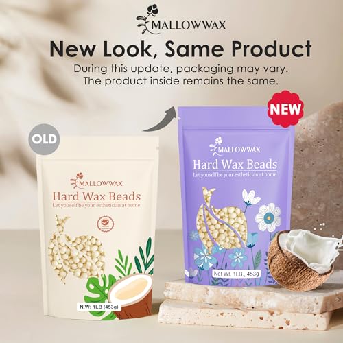 Mallowwax Hard Wax Beads, 1lb Coconut Cream Wax for Painless Hair Removal