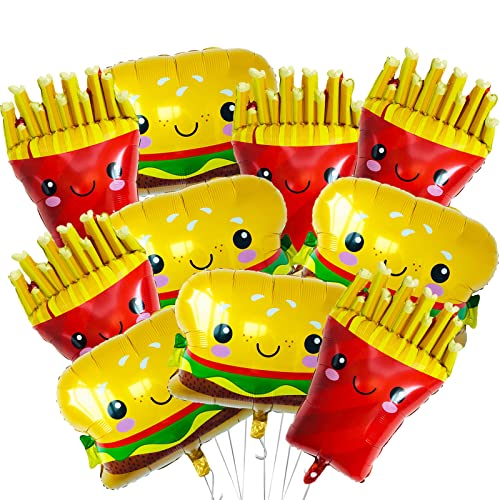 10 Pack French Fries and Hamburger Balloons for Birthday Parties