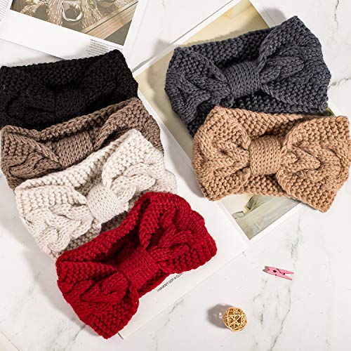 Whaline 6-Piece Knit Winter Ear Warmers Headbands with Bow Knot - Yellow & Grey